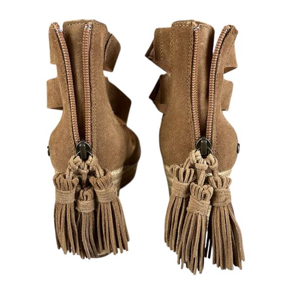 Ugg Raquel Wedge Women Size 8 Chestnut Suede Espadrille Strappy Tassel Sandals - Picture 5 of 11